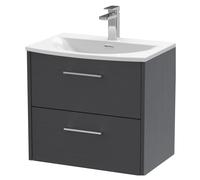 Balterley Winshill Contemporary 2 Drawer Wall Hung Vanity Unit With Curved Basin, Woodgrain Dark Grey, 600mm