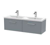 Winshill Contemporary 2 Drawer Wall Hung Vanity Unit with Double Basin, Grey, 1200mm