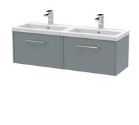 Winshill Contemporary 2 Drawer Wall Hung Vanity Unit with Double Basin, Grey, 1200mm