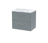 Winshill Contemporary 2 Drawer Wall Hung Vanity Unit with Laminate Worktop, Grey, 600mm