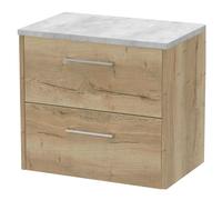 Winshill Contemporary 2 Drawer Wall Hung Vanity Unit with Laminate Worktop, Light Oak, 600mm