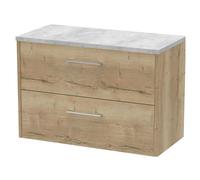 Winshill Contemporary 2 Drawer Wall Hung Vanity Unit with Laminate Worktop, Light Oak, 800mm
