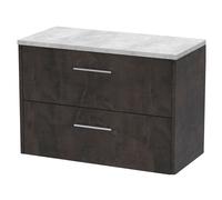 Winshill Contemporary 2 Drawer Wall Hung Vanity Unit with Laminate Worktop, Metallic Slate, 800mm