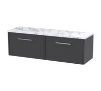 Winshill Contemporary 2 Drawer Wall Hung Vanity Unit with Laminate Worktop, Woodgrain Dark Grey, 1200mm