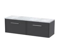 Winshill Contemporary 2 Drawer Wall Hung Vanity Unit with Laminate Worktop, Woodgrain Dark Grey, 1200mm