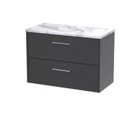 Winshill Contemporary 2 Drawer Wall Hung Vanity Unit with Laminate Worktop, Woodgrain Dark Grey, 800mm