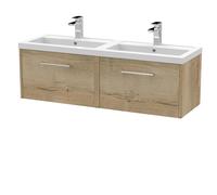 Winshill Contemporary 2 Drawer Wall Hung Vanity Unit with Thin Edge Basin, Light Oak, 1200mm