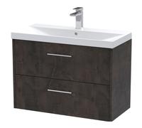 Winshill Contemporary 2 Drawer Wall Hung Vanity Unit with Thin Edge Basin, Metallic Slate, 800mm