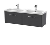 Winshill Contemporary 2 Drawer Wall Hung Vanity Unit with Thin Edge Basin, Woodgrain Dark Grey, 1200mm