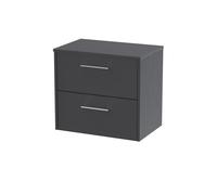 Winshill Contemporary 2 Drawer Wall Hung Vanity Unit with Worktop, Woodgrain Dark Grey, 600mm
