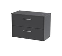 Winshill Contemporary 2 Drawer Wall Hung Vanity Unit with Worktop, Woodgrain Dark Grey, 800mm
