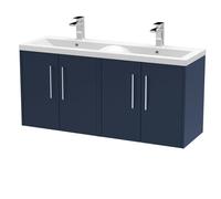 Winshill Contemporary 4 Door Wall Hung Vanity Unit with Double Basin, Dark Blue, 1200mm