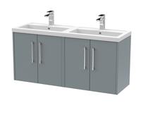 Winshill Contemporary 4 Door Wall Hung Vanity Unit with Double Basin, Grey, 1200mm
