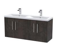 Winshill Contemporary 4 Door Wall Hung Vanity Unit with Double Basin, Metallic Slate, 1200mm