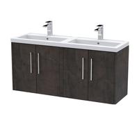 Winshill Contemporary 4 Door Wall Hung Vanity Unit with Double Basin, Metallic Slate, 1200mm