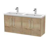 Winshill Contemporary 4 Door Wall Hung Vanity Unit with Thin Edge Basin, Light Oak, 1200mm