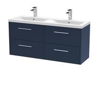 Winshill Contemporary 4 Drawer Wall Hung Vanity Unit with Double Basin, Dark Blue, 1200mm