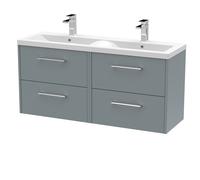 Winshill Contemporary 4 Drawer Wall Hung Vanity Unit with Double Basin, Grey, 1200mm