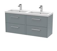 Winshill Contemporary 4 Drawer Wall Hung Vanity Unit with Double Basin, Grey, 1200mm