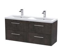 Winshill Contemporary 4 Drawer Wall Hung Vanity Unit with Double Basin, Metallic Slate, 1200mm