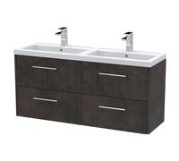 Winshill Contemporary 4 Drawer Wall Hung Vanity Unit with Double Basin, Metallic Slate, 1200mm
