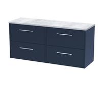 Winshill Contemporary 4 Drawer Wall Hung Vanity Unit with Laminate Worktop, Dark Blue, 1200mm