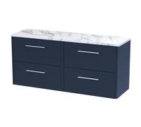 Winshill Contemporary 4 Drawer Wall Hung Vanity Unit with Laminate Worktop, Dark Blue, 1200mm