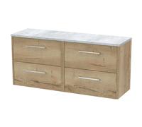Balterley Winshill Contemporary 4 Drawer Wall Hung Vanity Unit With Laminate Worktop, Light Oak, 1200mm