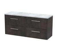 Winshill Contemporary 4 Drawer Wall Hung Vanity Unit with Laminate Worktop, Metallic Slate, 1200mm