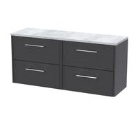 Balterley Winshill Contemporary 4 Drawer Wall Hung Vanity Unit With Laminate Worktop, Woodgrain Dark Grey, 1200mm