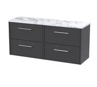 Winshill Contemporary 4 Drawer Wall Hung Vanity Unit with Laminate Worktop, Woodgrain Dark Grey, 1200mm