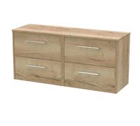 Winshill Contemporary 4 Drawer Wall Hung Vanity Unit with Worktop, Light Oak, 1200mm