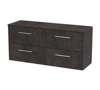 Winshill Contemporary 4 Drawer Wall Hung Vanity Unit with Worktop, Metallic Slate, 1200mm