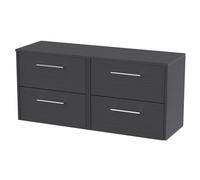 Balterley Winshill Contemporary 4 Drawer Wall Hung Vanity Unit With Worktop, Woodgrain Dark Grey, 1200mm