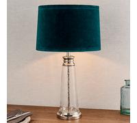 winslet teal velvet shade table lamp in clear glass base