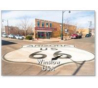 Winslow, Arizona: Large Route 66 Sign Painted on Road near Standin on The Corner Park with Red, Glenn Frey Statue, Fridge Magnet