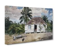 Winslow Homer Native Huts, Nassau Classic Painting Canvas Wall Art Print Ready to Hang, Framed Picture for Living Room Bedroom Home Office Décor, 20x14 Inch (50x35 cm)