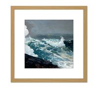 Winslow Homer Northeaster Seascape Painting 8X8 Inch Square Wooden Framed Wall Art Print Picture with Mount Artery8 Light Oak One Size