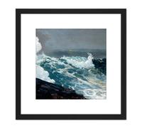 Winslow Homer Northeaster Seascape Painting 8X8 Inch Square Wooden Framed Wall Art Print Picture with Mount Artery8 Black One Size