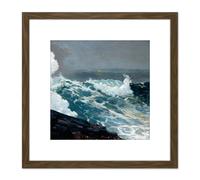 Winslow Homer Northeaster Seascape Painting 8X8 Inch Square Wooden Framed Wall Art Print Picture with Mount Artery8 Brown One Size