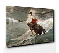 Winslow Homer The Life Line Canvas Print | Gallery Wrapped 30mm Frame Wall Art | 30x20 inches | Ready to Hang | Modern Picture | Living Room Bedroom Lounge Office
