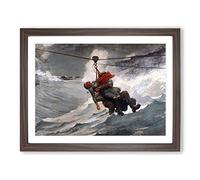 Winslow Homer The Life Line Classic Painting Framed Print | A2 Walnut Framed Wall Art | Ready to Hang | Classic Historical Picture | Living Room Bedroom Lounge Office