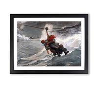 Winslow Homer The Life Line Classic Painting Framed Print | A3 Black Framed Wall Art | Ready to Hang | Classic Historical Picture | Living Room Bedroom Lounge Office