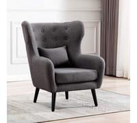 More4Homes Winslow Wing Back Occasional Bedroom Living Room Button Back Linen Fabric Accent Chair Armchair (Grey)