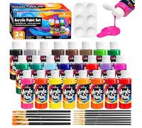 WINSONS Acrylic Paint Set 24 Colours, 59ml Each with 12 Brushes 1 Palette, Non-Toxic Waterproof Vibrant Permanent for Artists Students DIY on Canvas, Fabric, Wood, Rocks, Clay, Ceramic, Glass, Paper