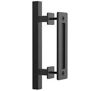 WINSOON 12 inch/300mm Sliding Barn Door Handle Hardware with Flush Finger Pull, Large Rustic, Rectangle Pull and Flush Barn Door Handle Set, Square