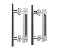 WINSOON 12" Sliding Barn Door Handles Hardware with Flush Finger Pull, Large Rustic, Stainless Steel, Pull and Flush Barn Door Handles Brushed Nickel Set, Suitable for Gate Garages Cabinet, 2 Pack