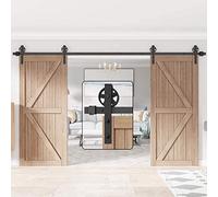 WINSOON 13FT/400cm Sliding Barn Door Hardware Track Kit Carbon Steel Flat Track System Closet Rail Sliding Kit for Double Door