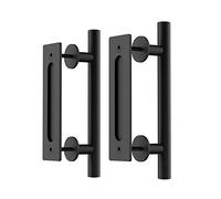 WINSOON 2 Pack 300mm/12 inch Sliding Barn Door Handle Hardware Black with Flush Finger Pull, Large Rustic, Pull and Flush Heavy Duty Handle Pair Set