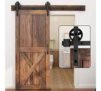 WINSOON 5-16FT Single Wood Sliding Barn Door Hardware Basic Black Big Spoke Wheel Roller Kit Garage Closet Carbon Steel Flat Track System (16FT)